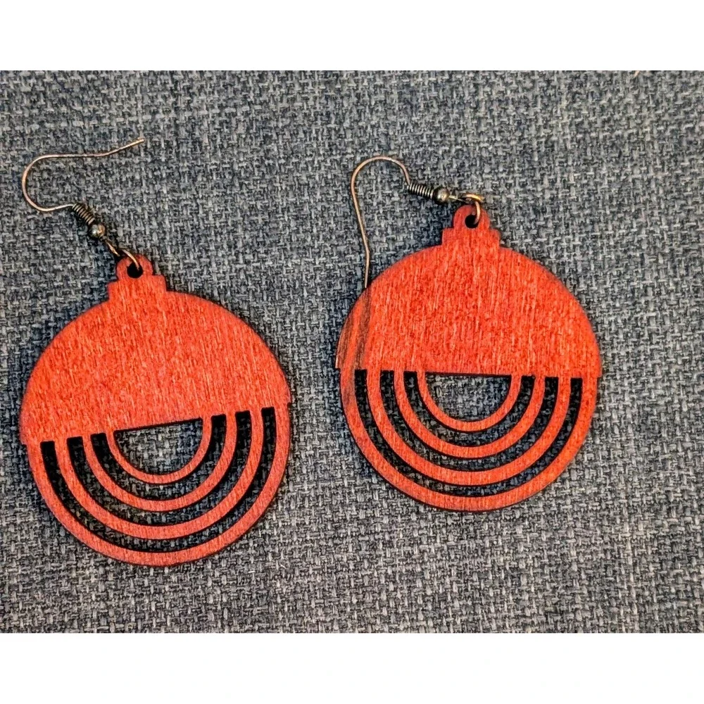 Wooden Dangle Earrings Boho Geometric Lightweight‎ Statement Earrings